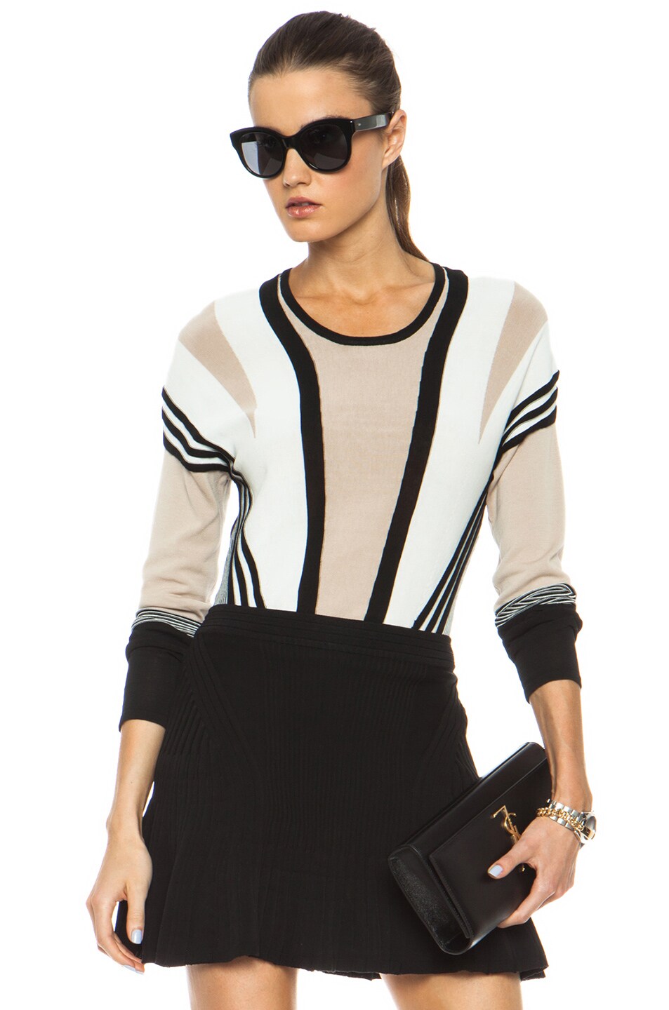 Image 1 of Ohne Titel Suspension Knit Pullover in Buff, Black, & White