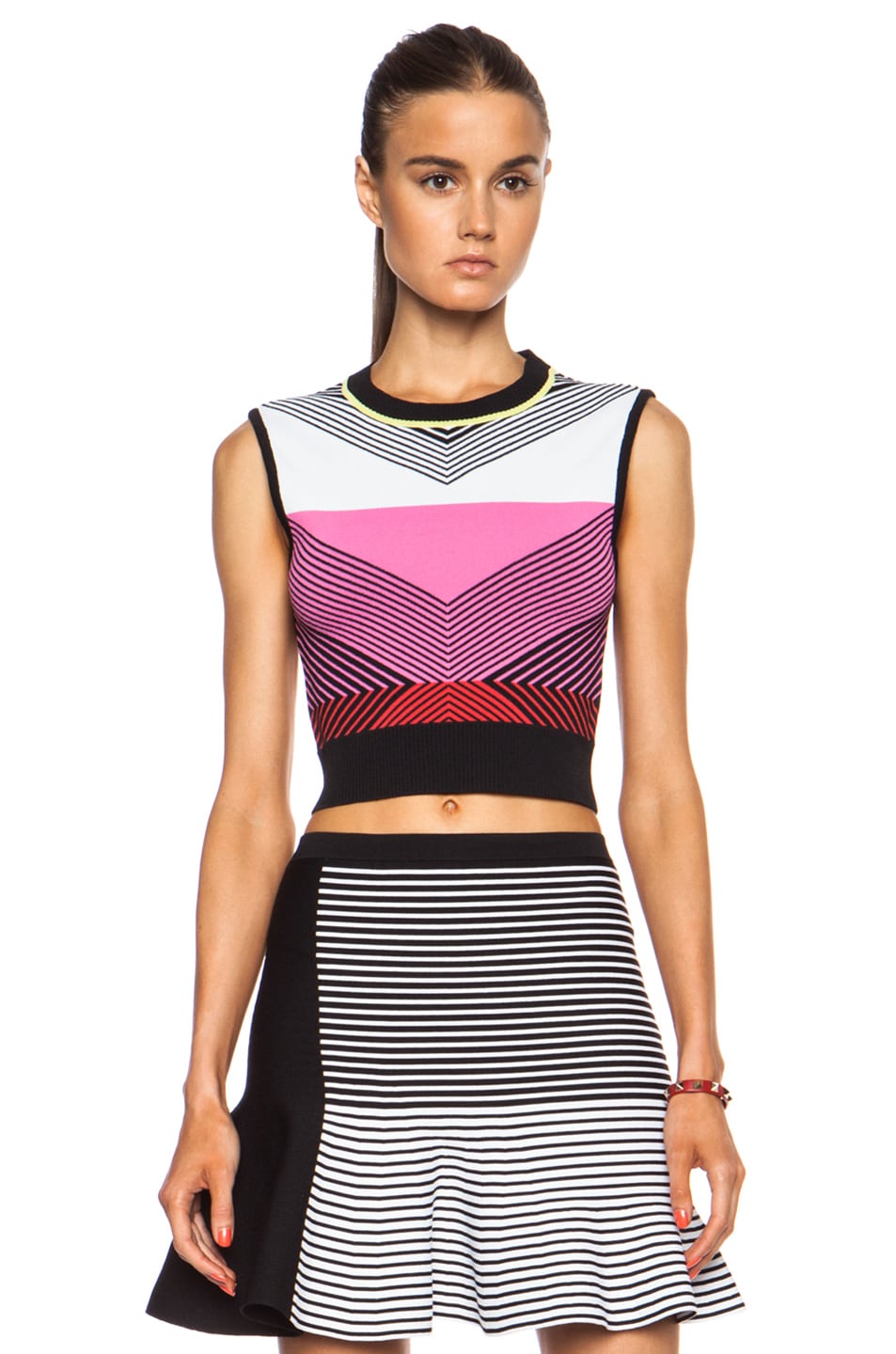 Image 1 of Ohne Titel Chevron Crop Rayon-Blend Top in Pink Combo