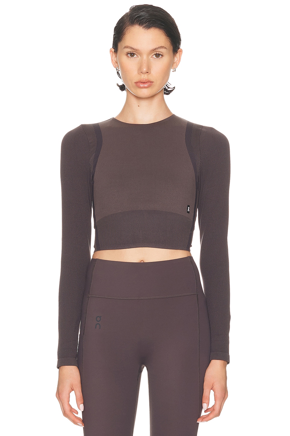 Image 1 of On Studio Knit Long Crop Top in Pebble & Black