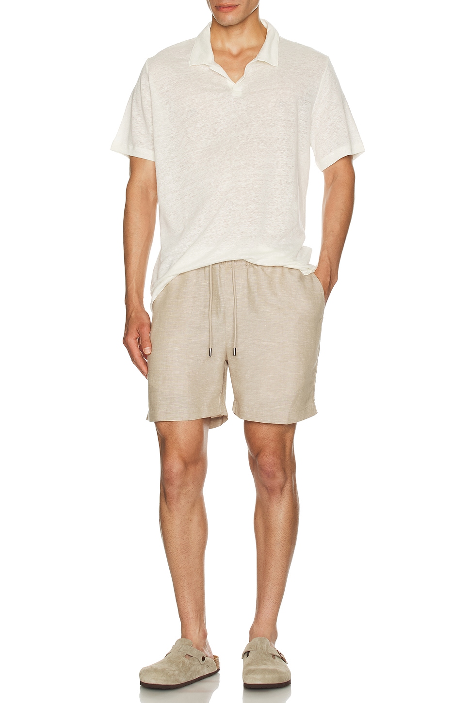 Image 1 of onia Air Linen Pull-On Shorts 6" in Tan