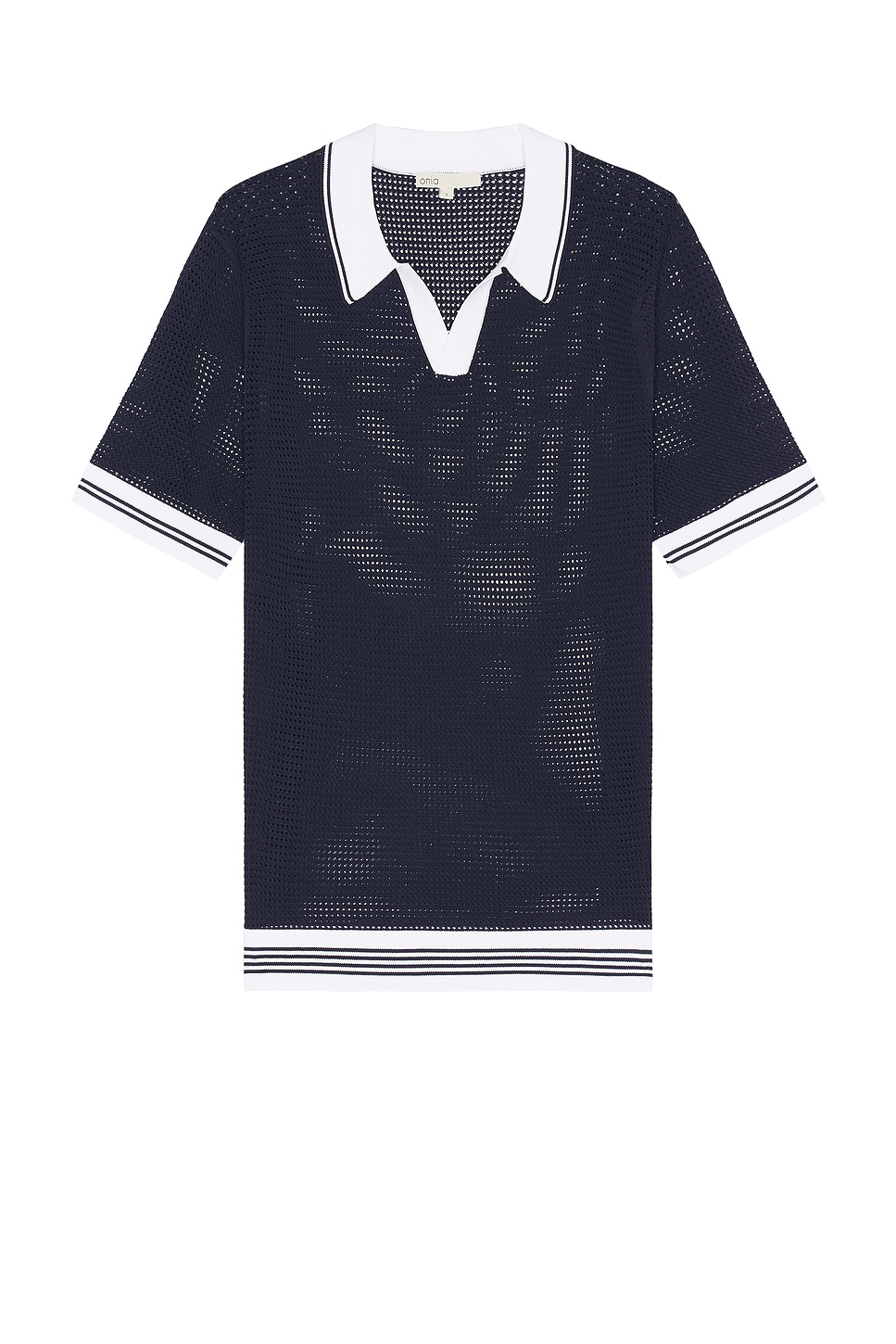 Image 1 of onia Mesh Knit Polo in Deep Navy & White