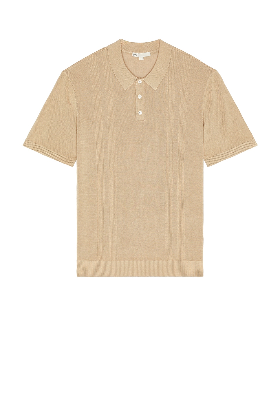 Silk Ribbed Knit Polo in Tan