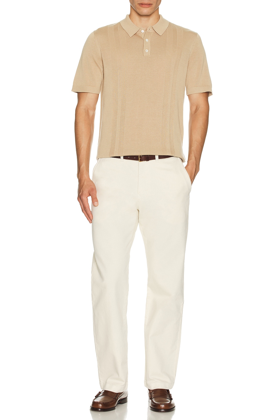Image 1 of onia Silk Ribbed Knit Polo in Tan