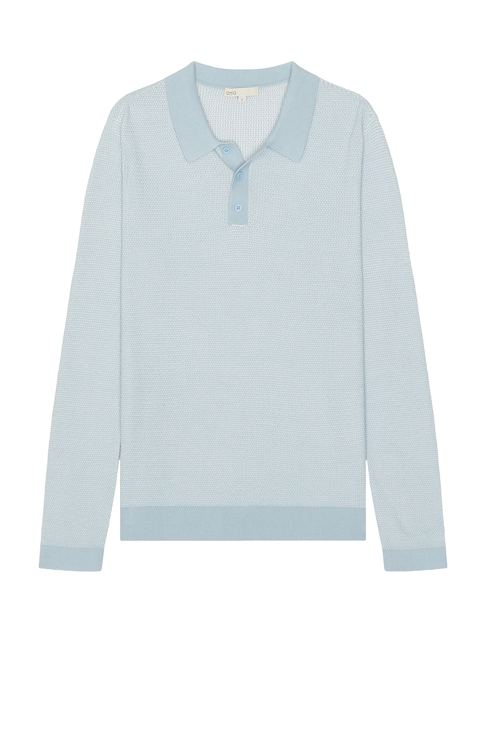Image 1 of onia Cotton Textured Knit Long Sleeve Polo in Pale Blue