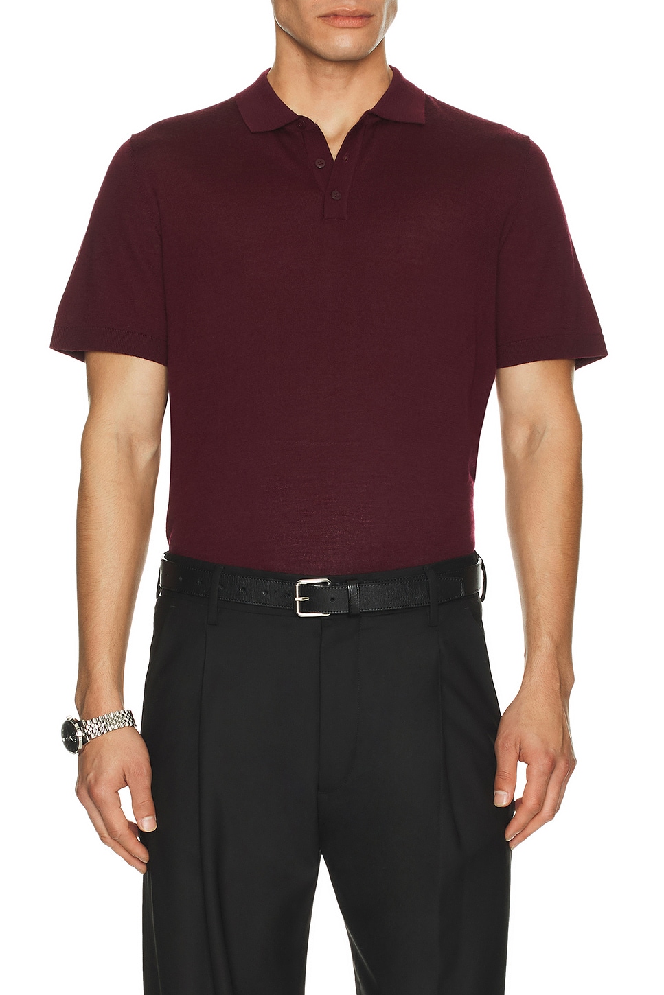 Image 1 of onia Extra Fine Merino Wool Polo in Port Wine