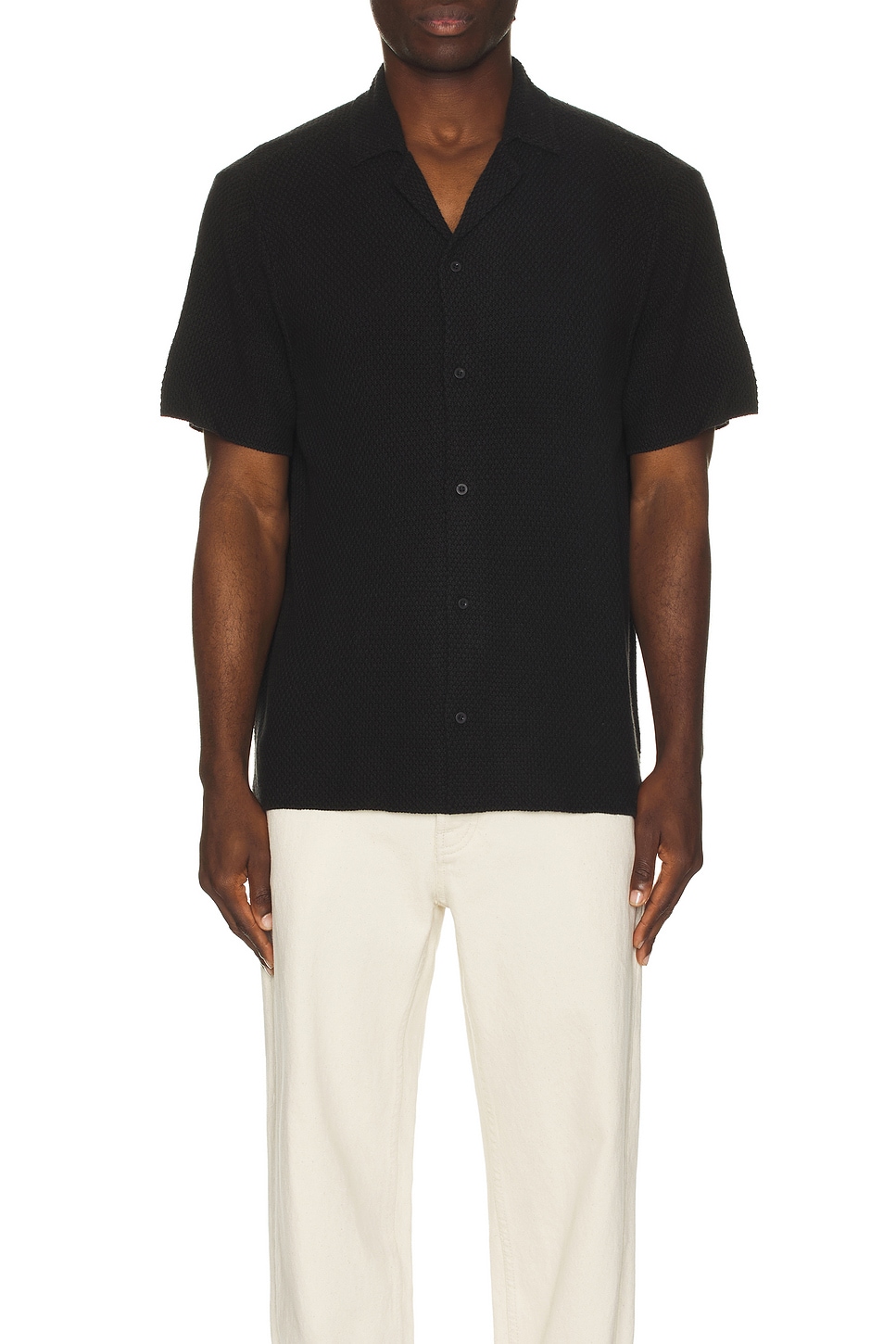 Image 1 of onia Cotton Textured Camp Shirt in Black