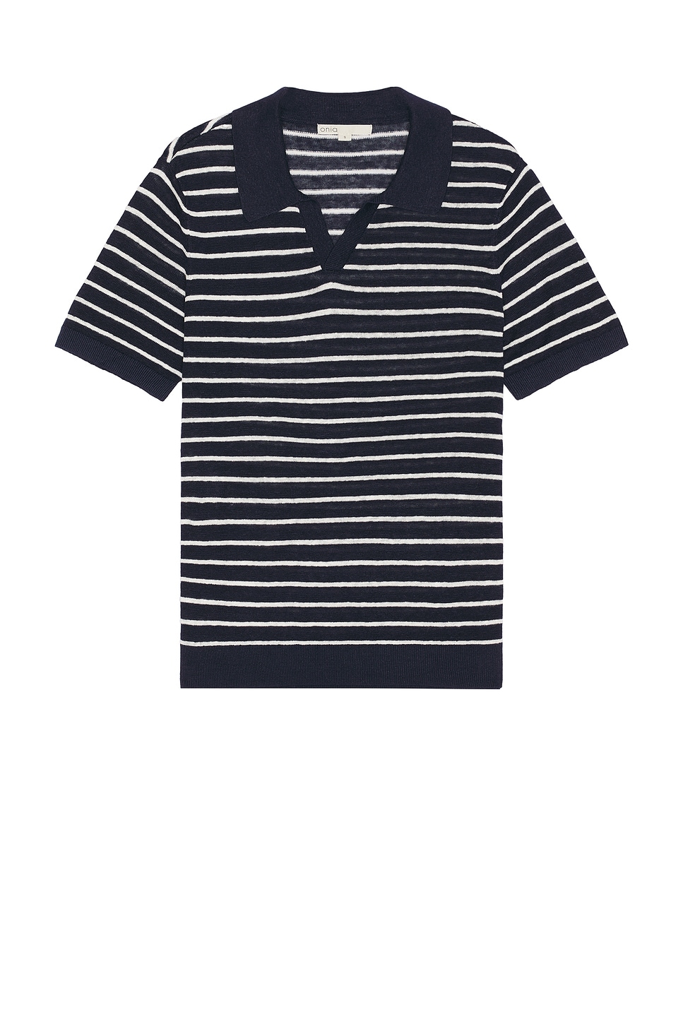 Linen Johnny Collar Polo Sweater in Navy