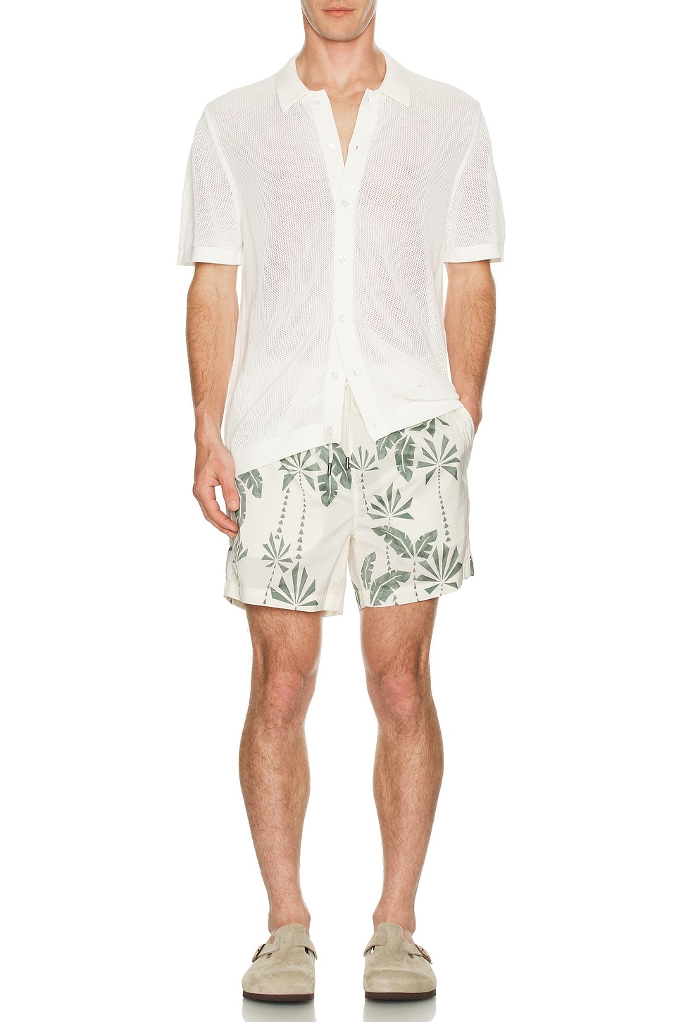 Image 1 of onia Crochet Knit Button Up Shirt in White