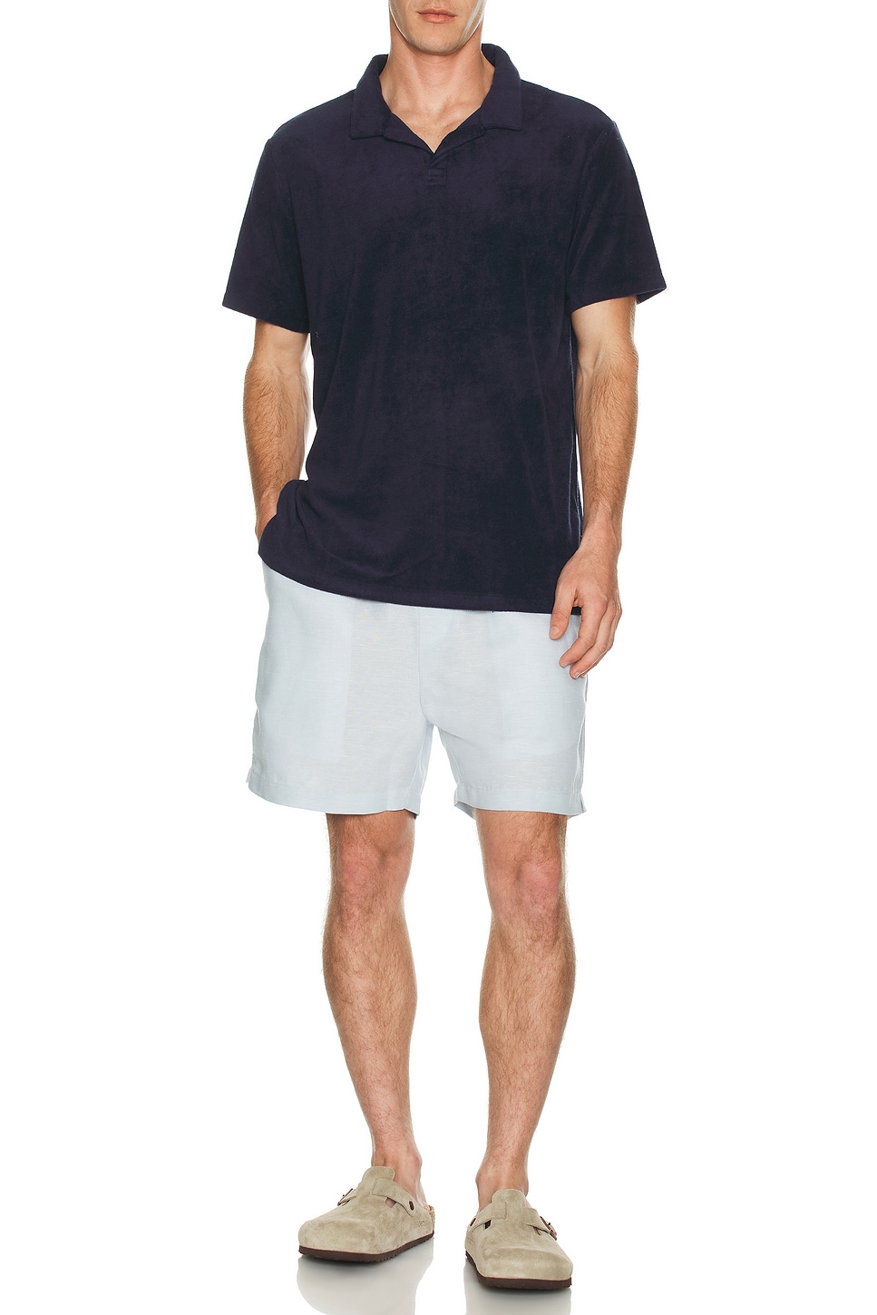 Image 1 of onia Towel Terry Johnny Collar Polo in Deep Navy