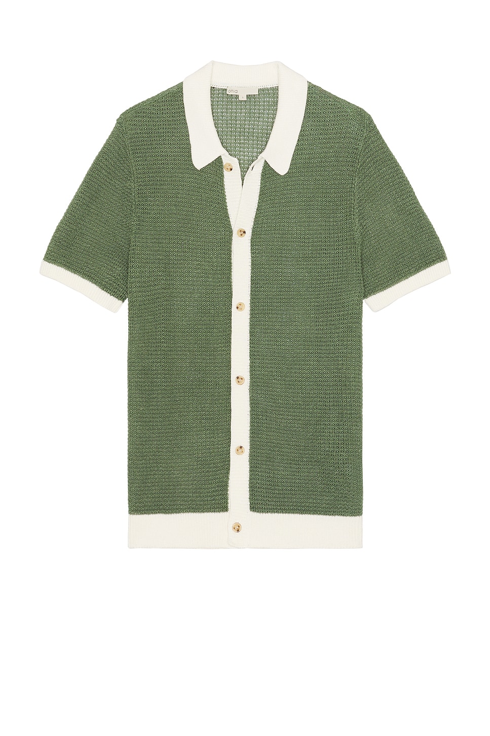 Linen Short Sleeve Button Up Knit Shirt in Green
