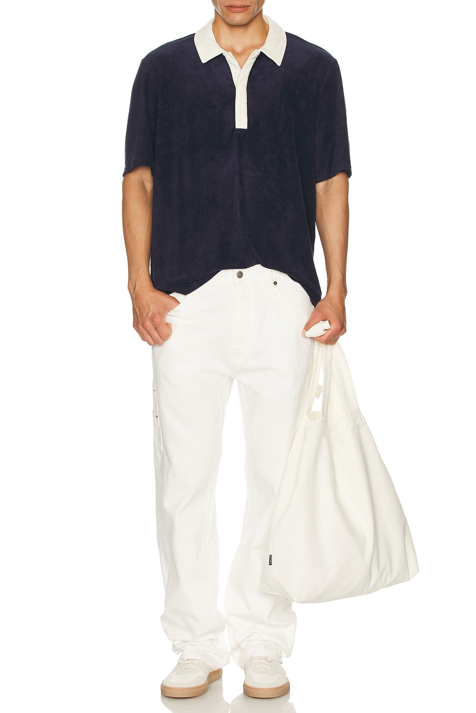 Image 1 of onia Oversized Towel Terry Polo in Egret & Deep Navy