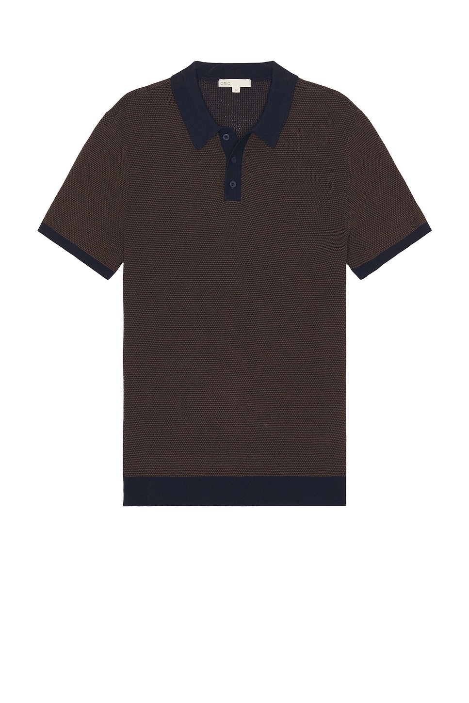 Image 1 of onia Cotton Textured Knit Polo in Chesnut & Navy
