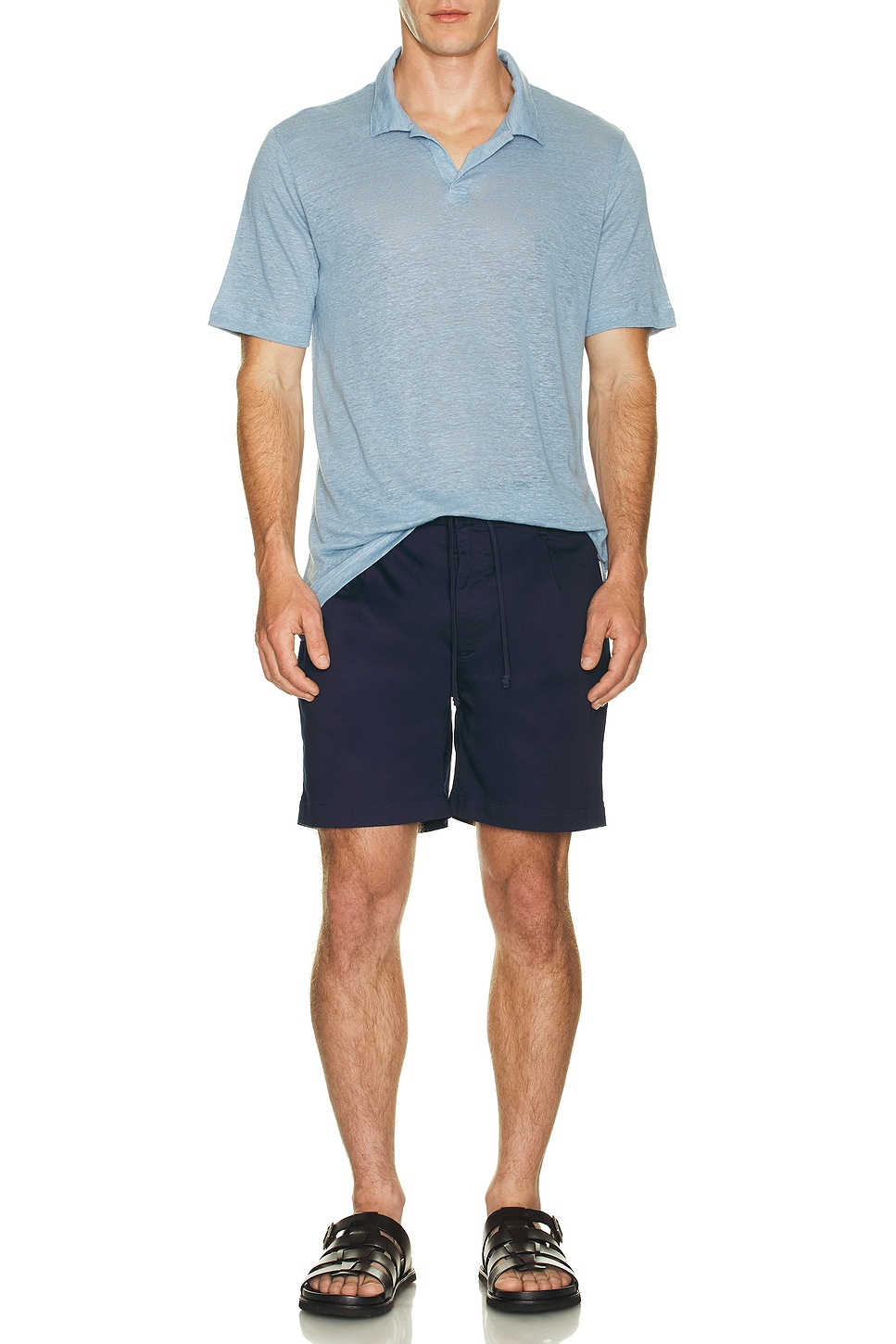 Image 1 of onia Shaun Linen Polo in Dusty Blue