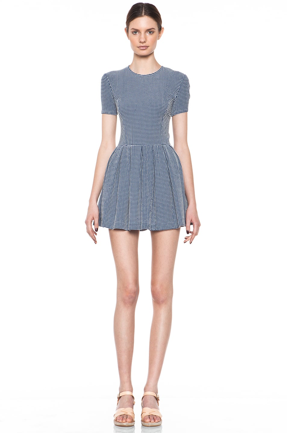 Image 1 of Opening Ceremony Stanley Pleated Dress in Navy Gingham