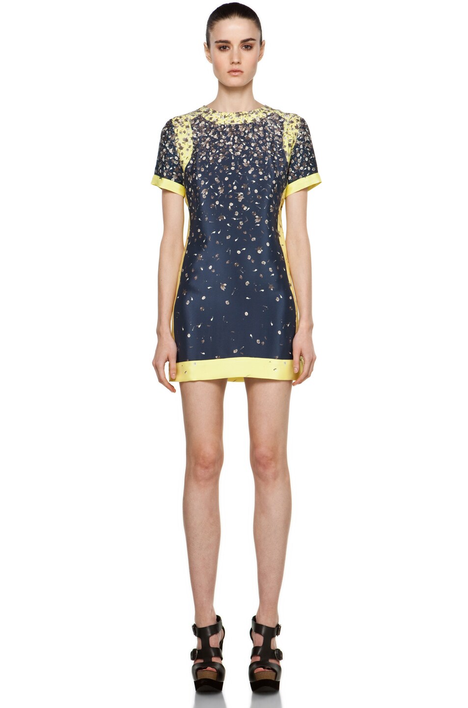 Image 1 of Opening Ceremony Pieced Scuba Dress in Yellow & Navy Gradient Crepe Combo