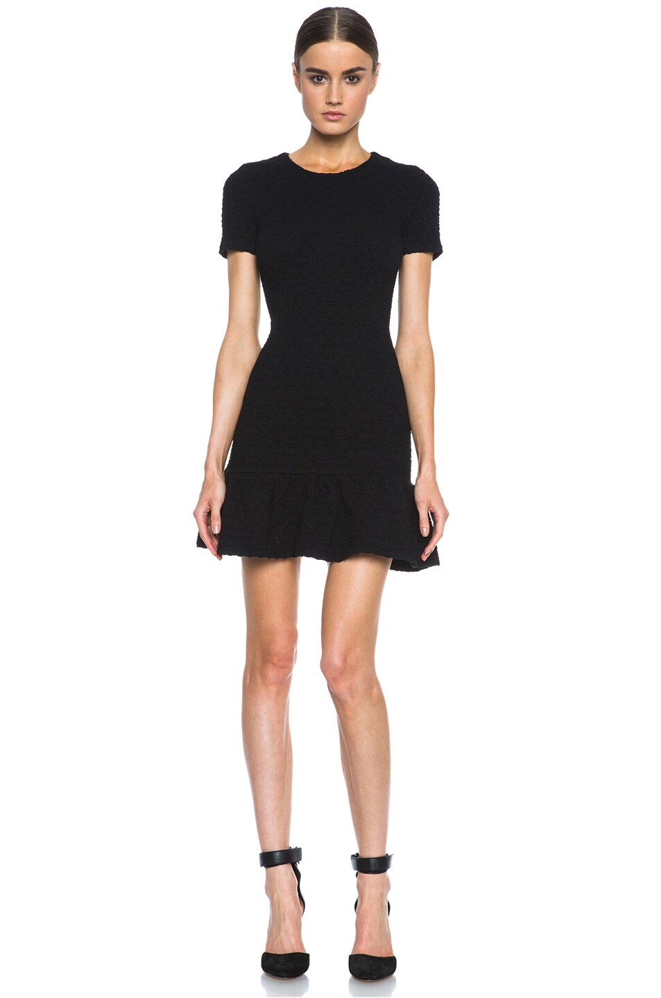 Image 1 of Opening Ceremony Posey Dropped Ruffle Knit Dress in Black