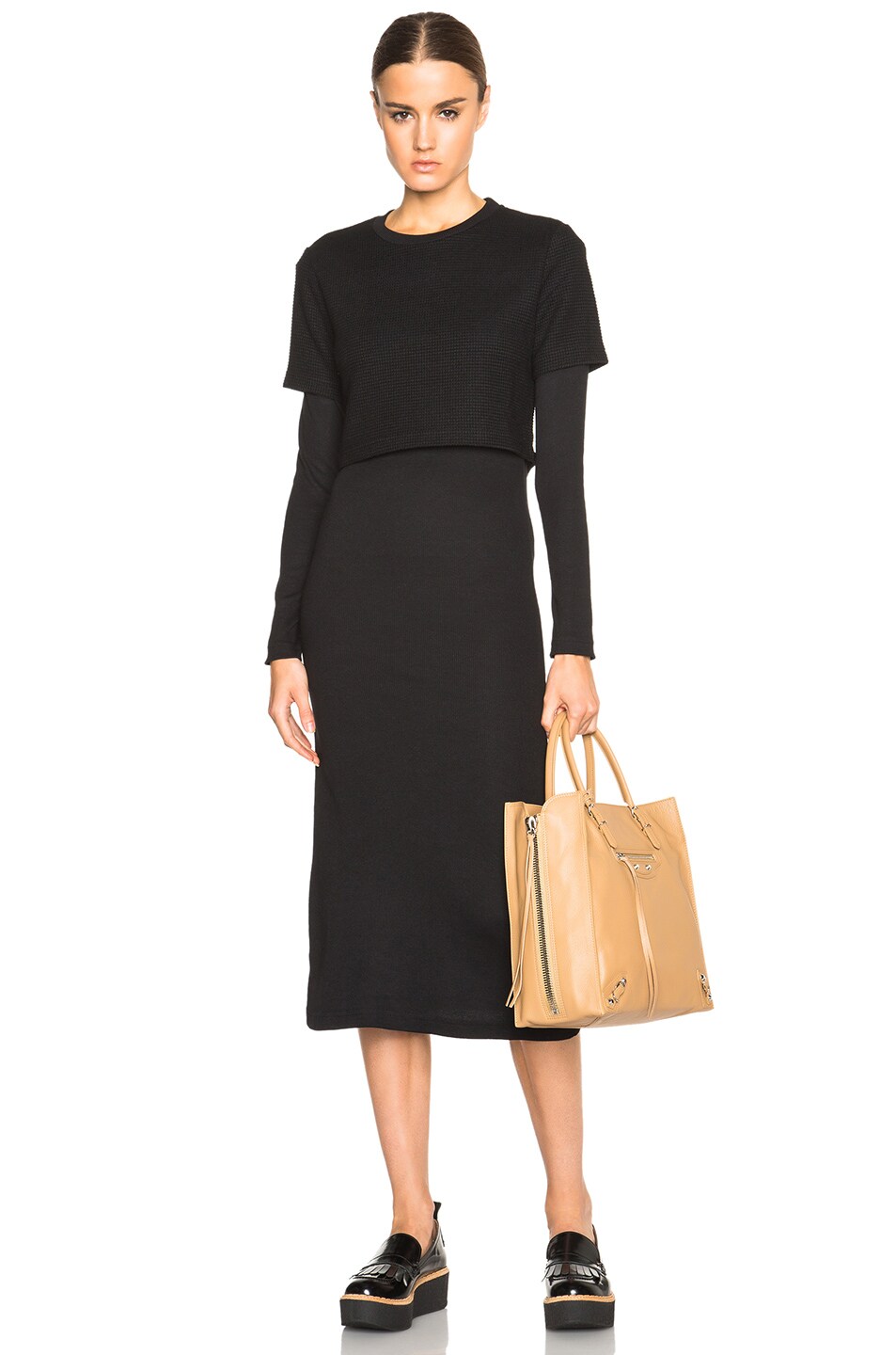 Image 1 of Opening Ceremony Dimensional Thermal Layered Long Sleeve Dress in Black