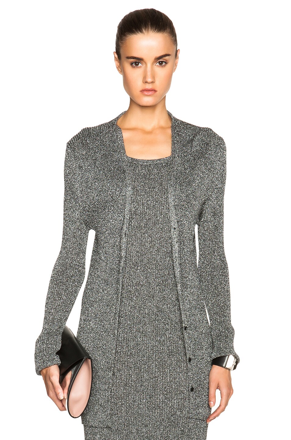 Image 1 of Opening Ceremony Disco Rib Cardigan in Silver