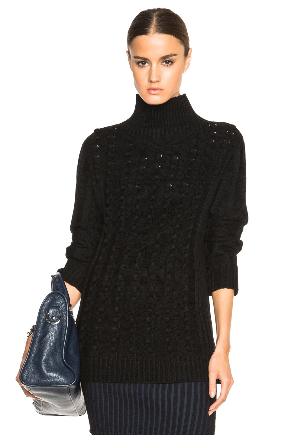 Image 1 of Opening Ceremony Chain Stitch Oversized Mockneck Sweater in Black