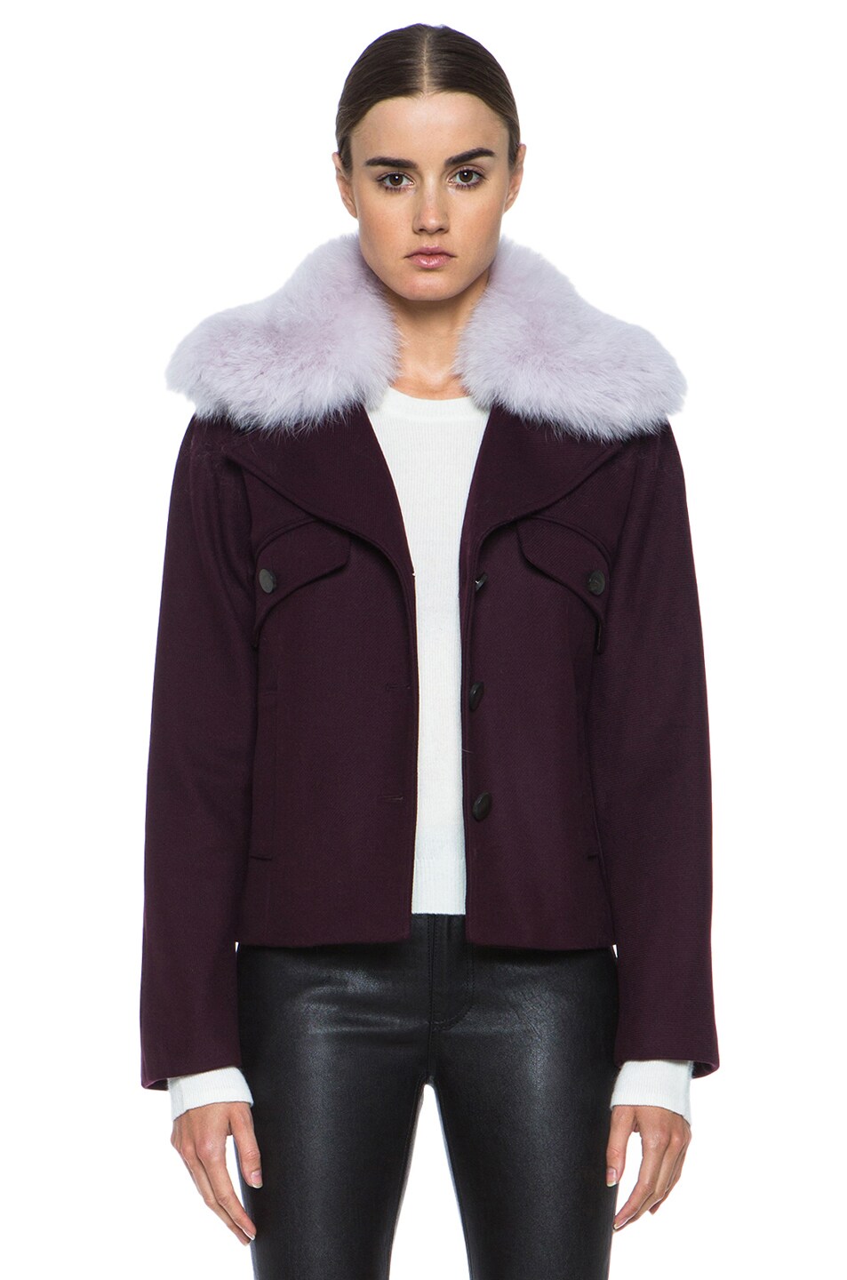 Image 1 of Opening Ceremony Wool Overcoat with Fur Collar in Burgundy