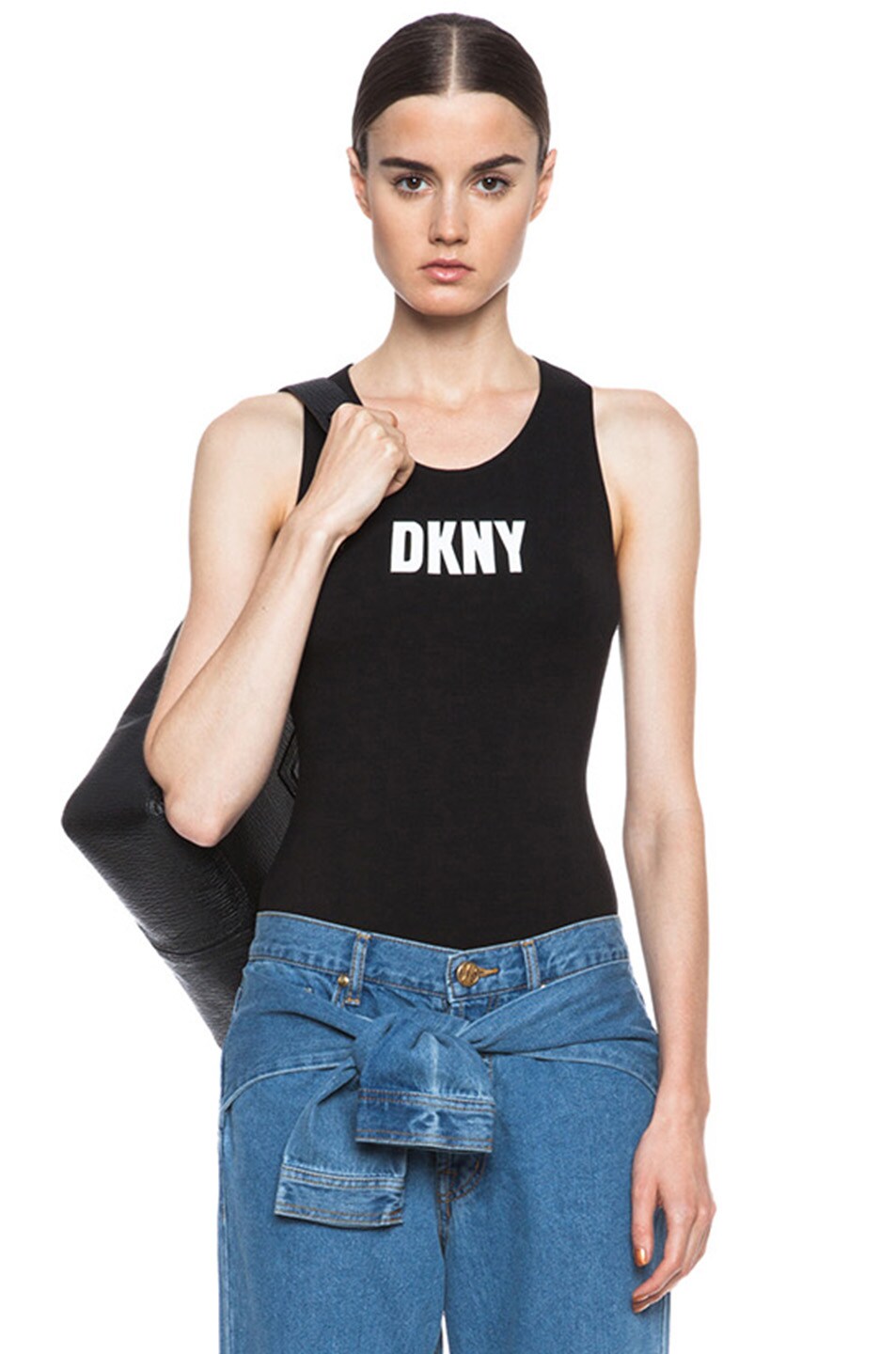Image 1 of Opening Ceremony x DKNY Racerback Logo Cotton-Blend Bodysuit in Black