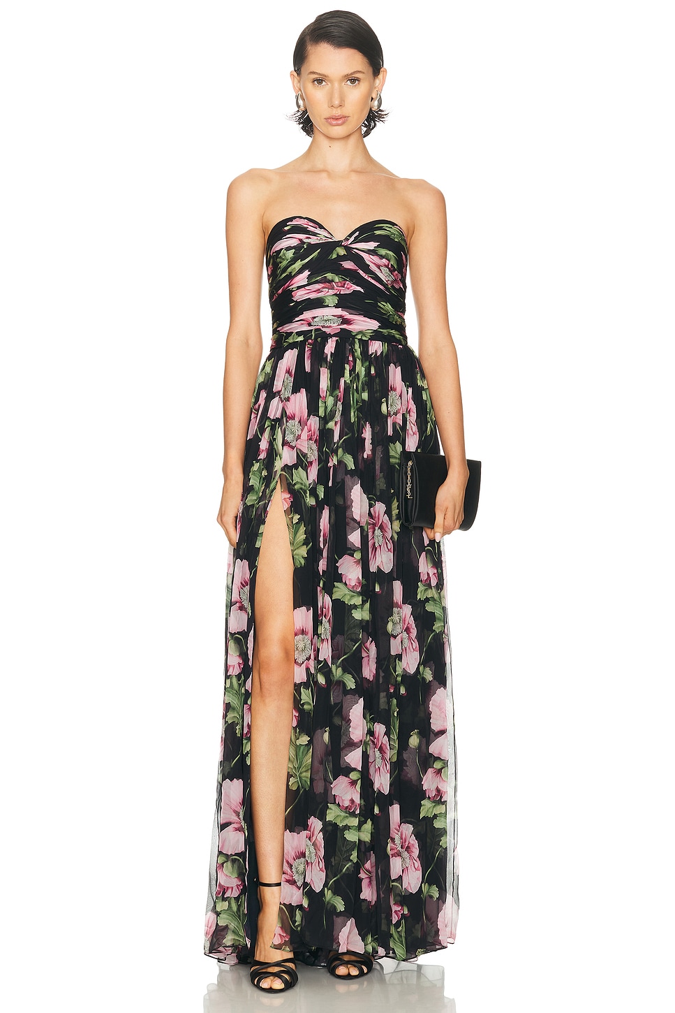 Oscar De La Renta Strapless Chiffon Gown In Black