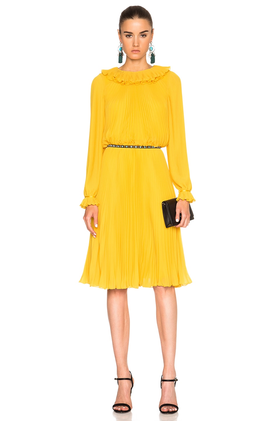 Image 1 of Oscar de la Renta Pleated Long Sleeve Dress in Marigold