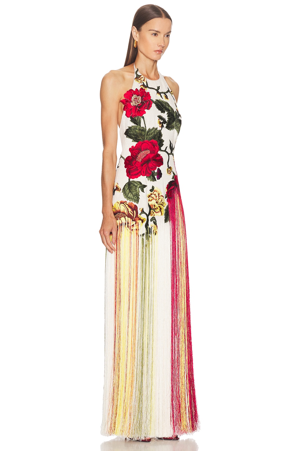 Oscar De La Renta Halter Neck Embroidered Gown In White