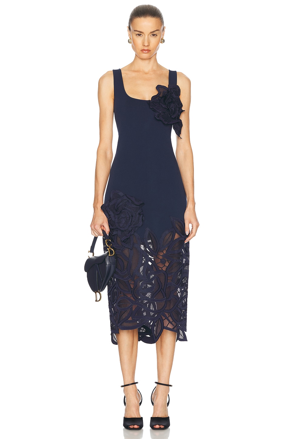 Image 1 of Oscar de la Renta Long Knit Dress in Navy