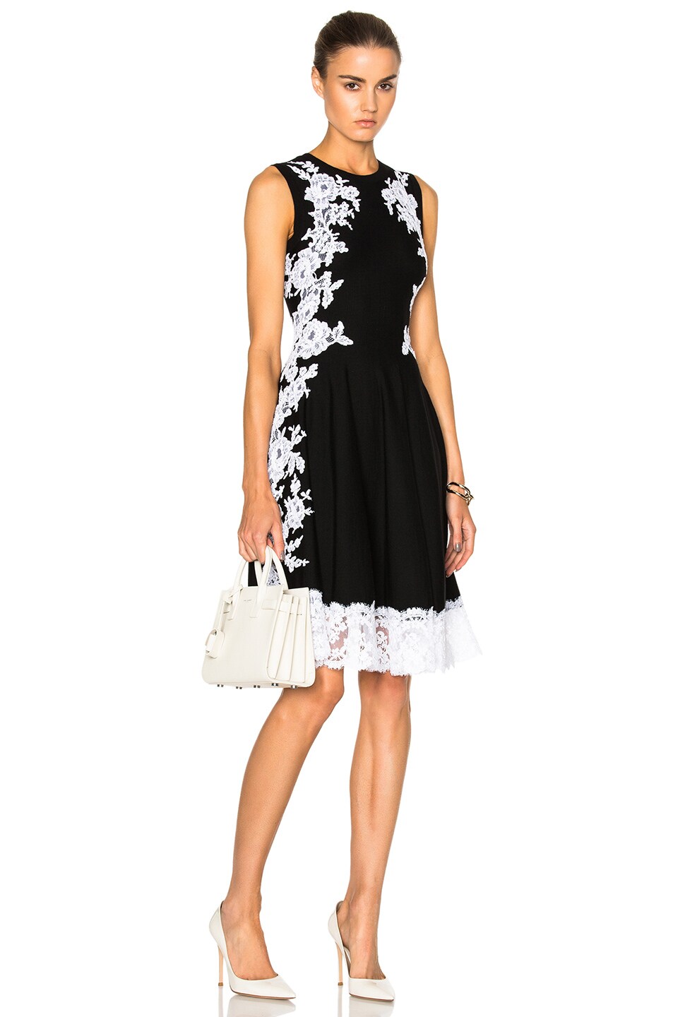 Image 1 of Oscar de la Renta Lace Trim Dress in Black & White