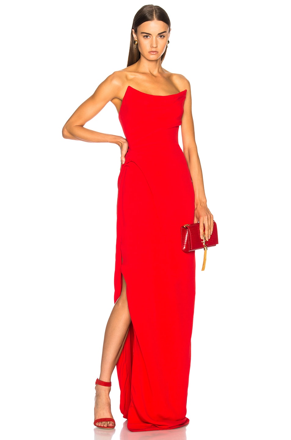 Image 1 of Oscar de la Renta Strapless Gown in Scarlet