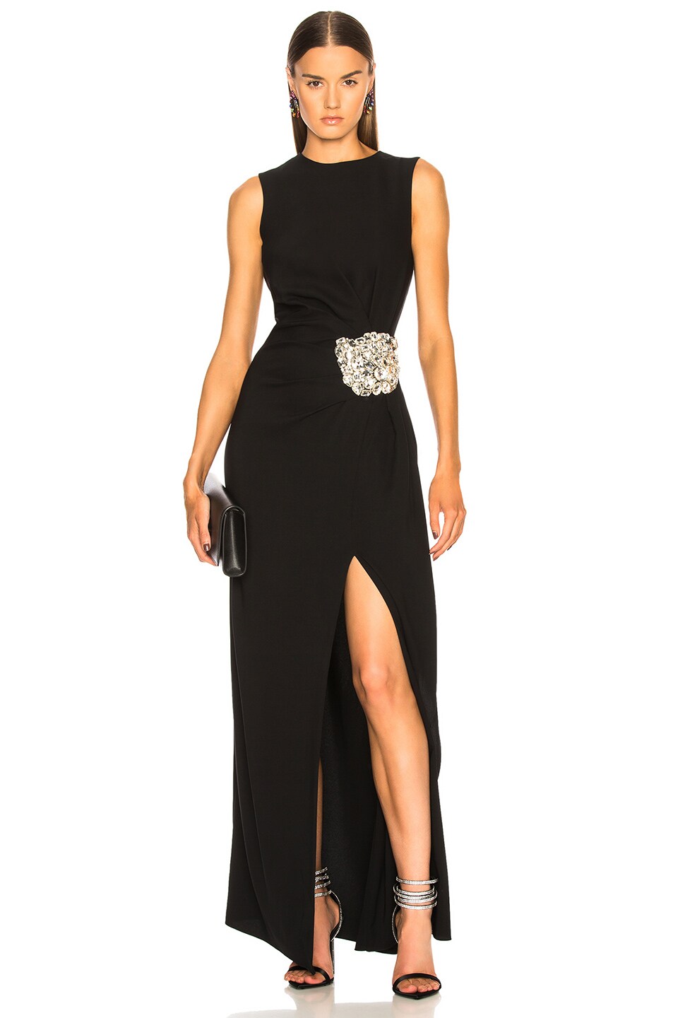 Oscar de la Renta Crystal Embellished Gown in Black & Silver | FWRD