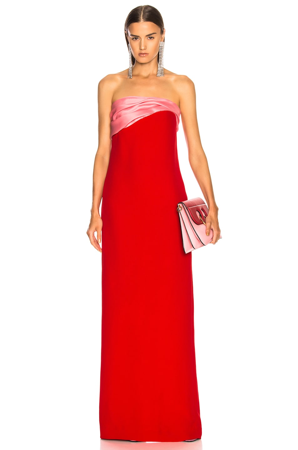 Image 1 of Oscar de la Renta Contrast Bodice Strapless Gown in Scarlet