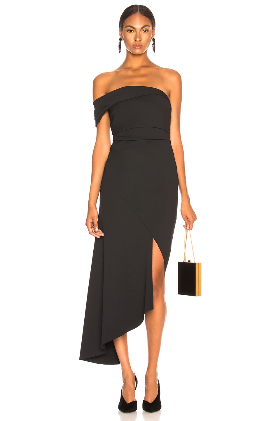 Image 1 of Oscar de la Renta Off Shoulder Asymmetric Hem Dress in Black