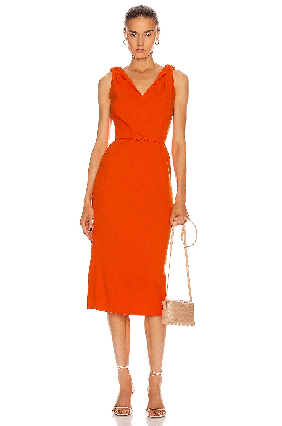Oscar de la Renta Sleeveless Midi Day Dress in Orange | FWRD