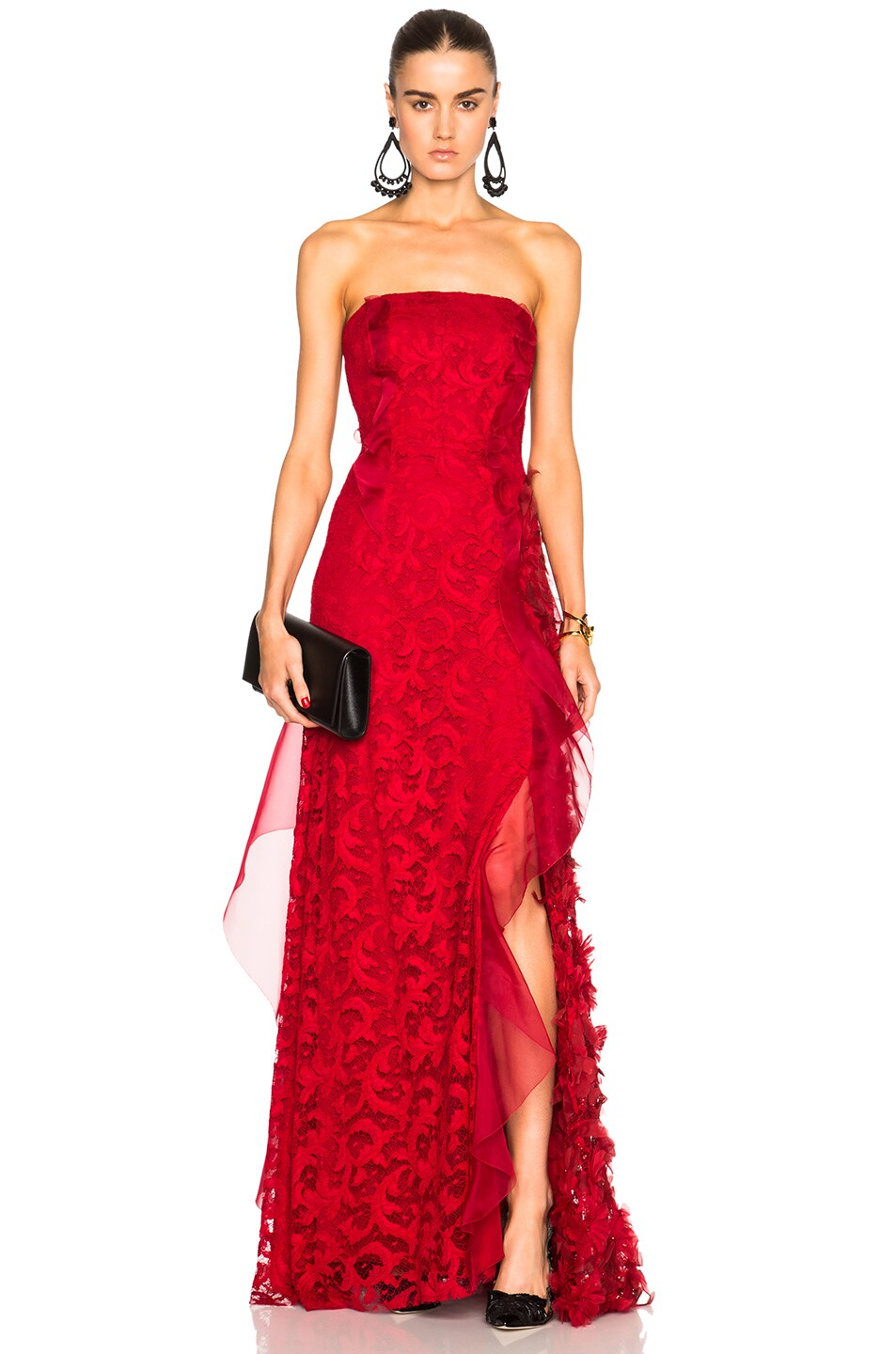 Image 1 of Oscar de la Renta Sheer Inset Halter Gown in Ruby