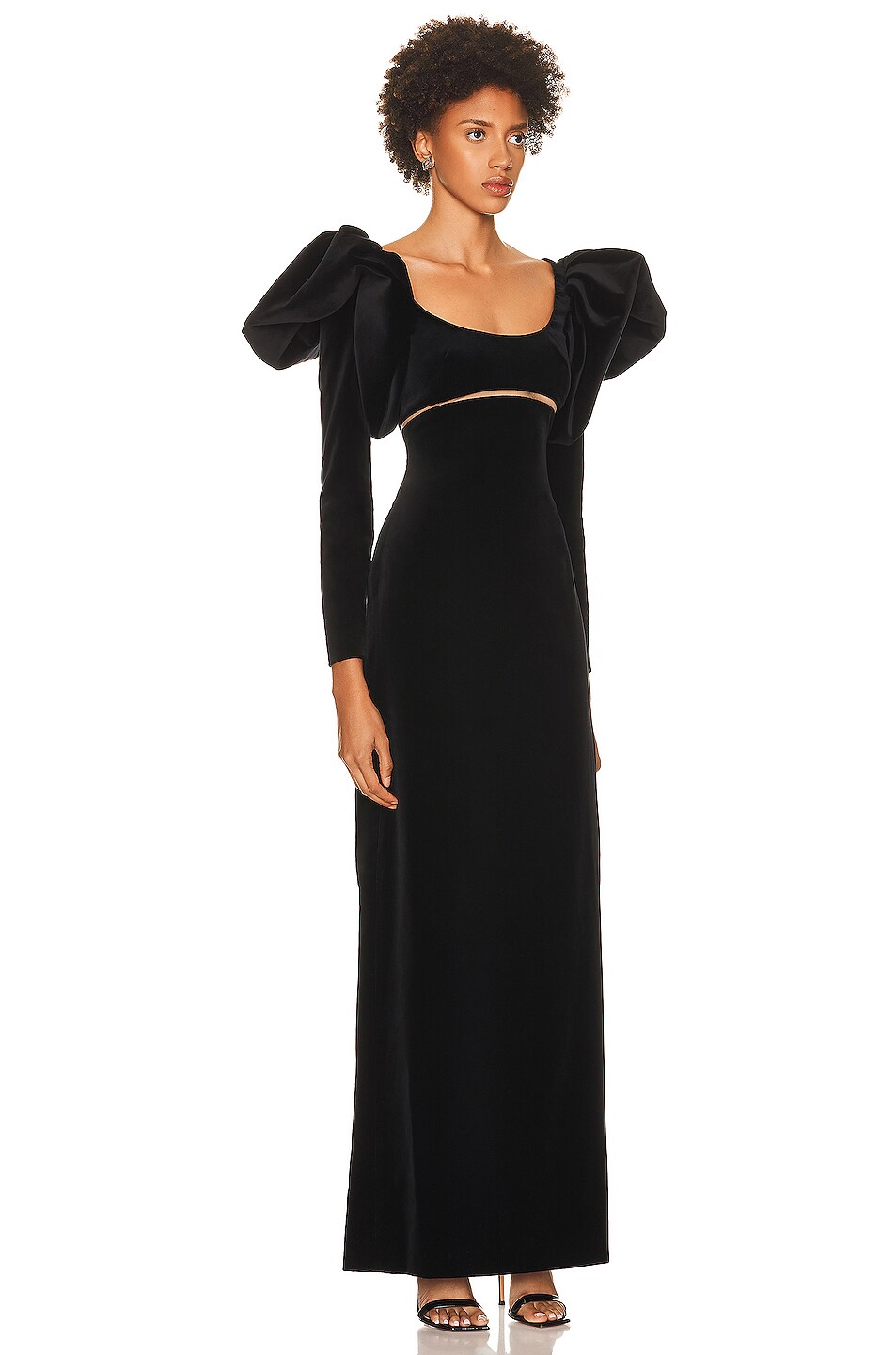 Oscar de la Renta Puff Sleeve Scoop Neck Velvet Gown in Black | FWRD