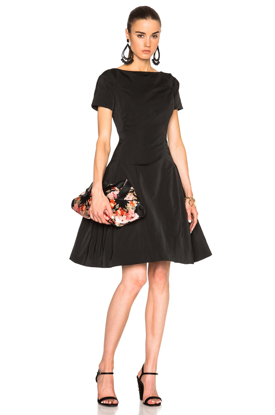 Image 1 of Oscar de la Renta Short Sleeve Cocktail Dress in Black