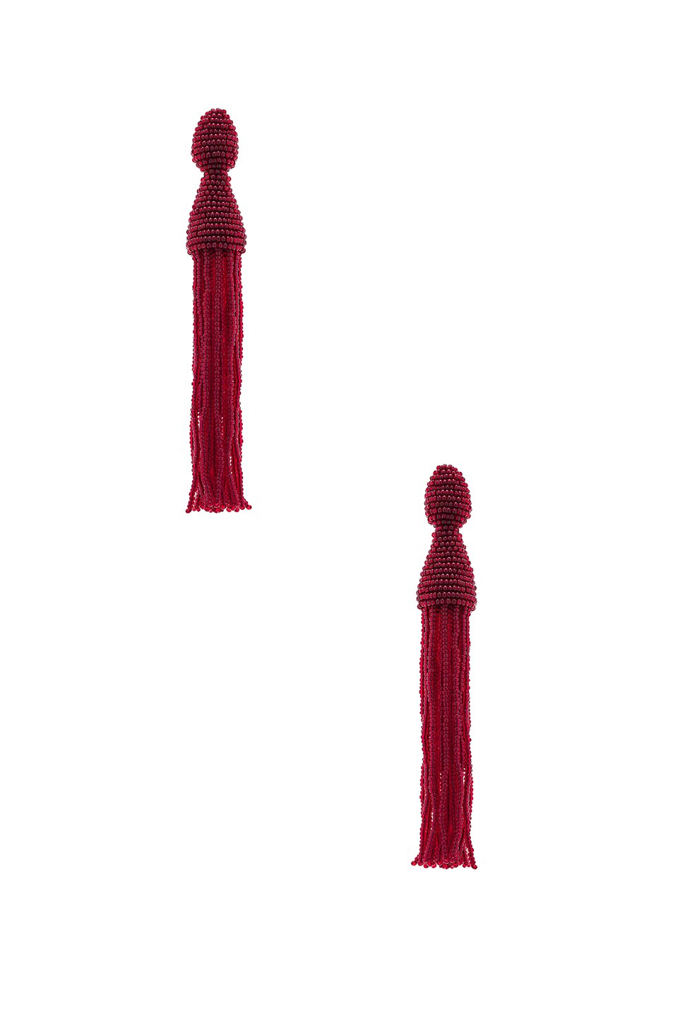 Image 1 of Oscar de la Renta Long Beaded Tassel Earrings in Bordeaux