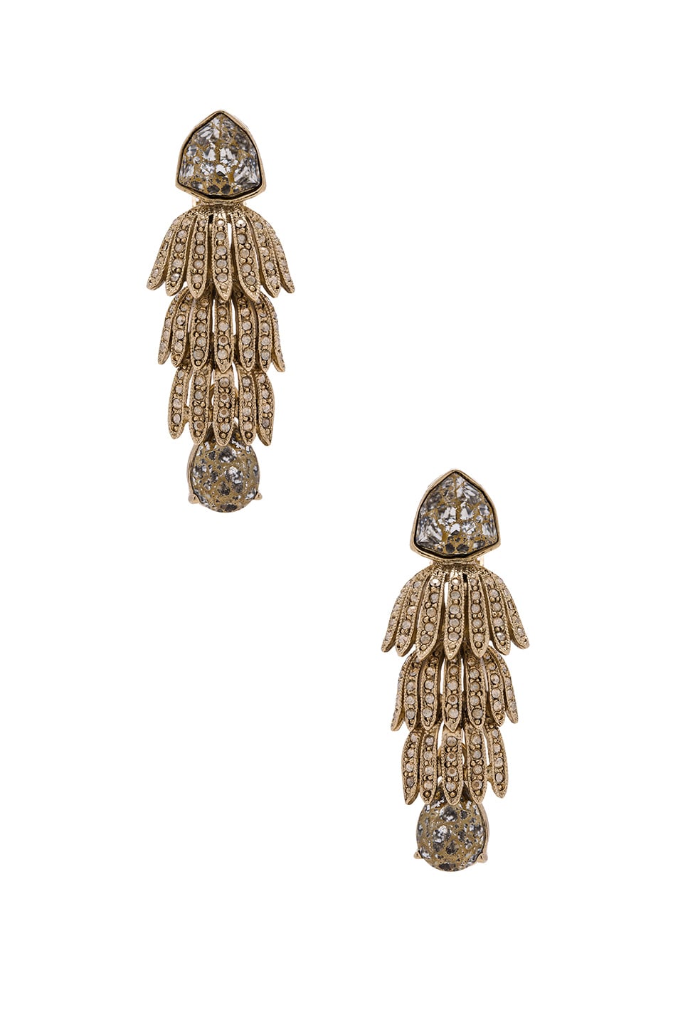 Image 1 of Oscar de la Renta Wisteria Triple Tier Crystal Earrings in Gold