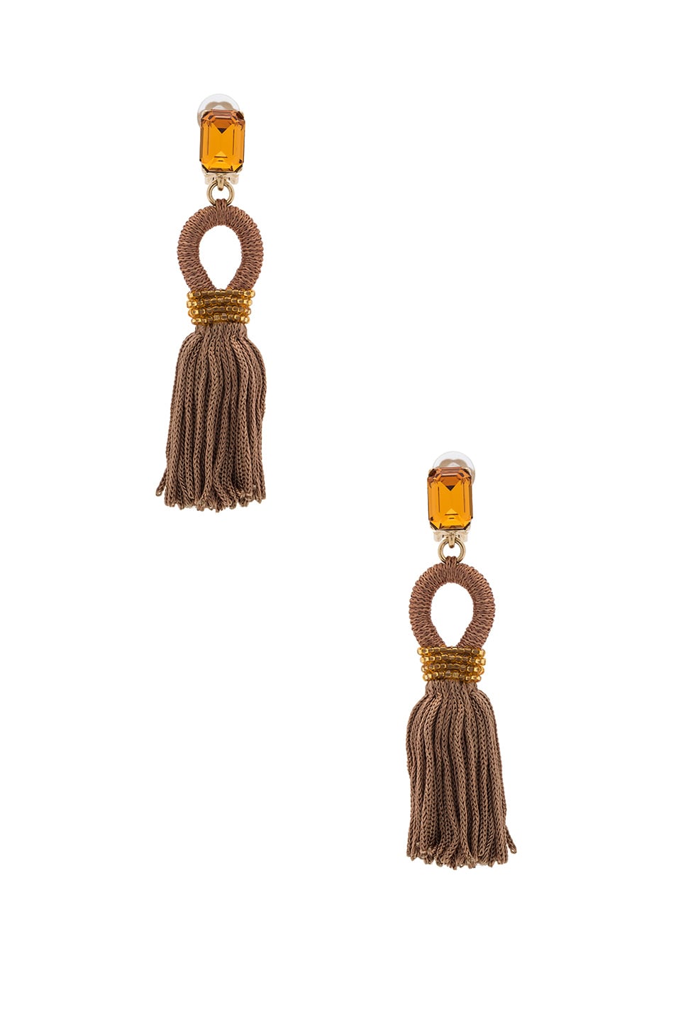 Image 1 of Oscar de la Renta Short Silk Tassel Earrings in Taupe