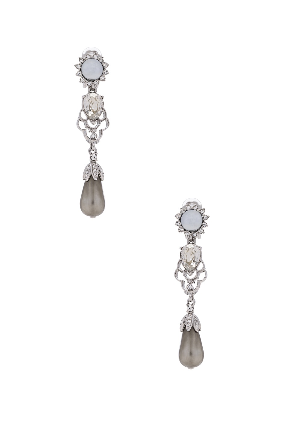 Image 1 of Oscar de la Renta Crystal & Pearl Drop Earrings in Crystal Shade & Silver
