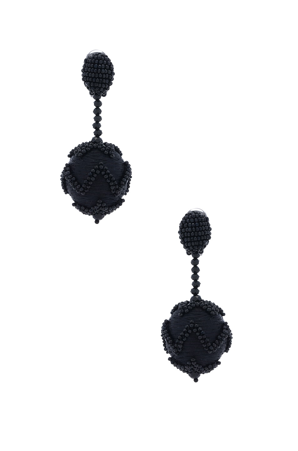 Image 1 of Oscar de la Renta Beaded Chevron Ball Earring in Black