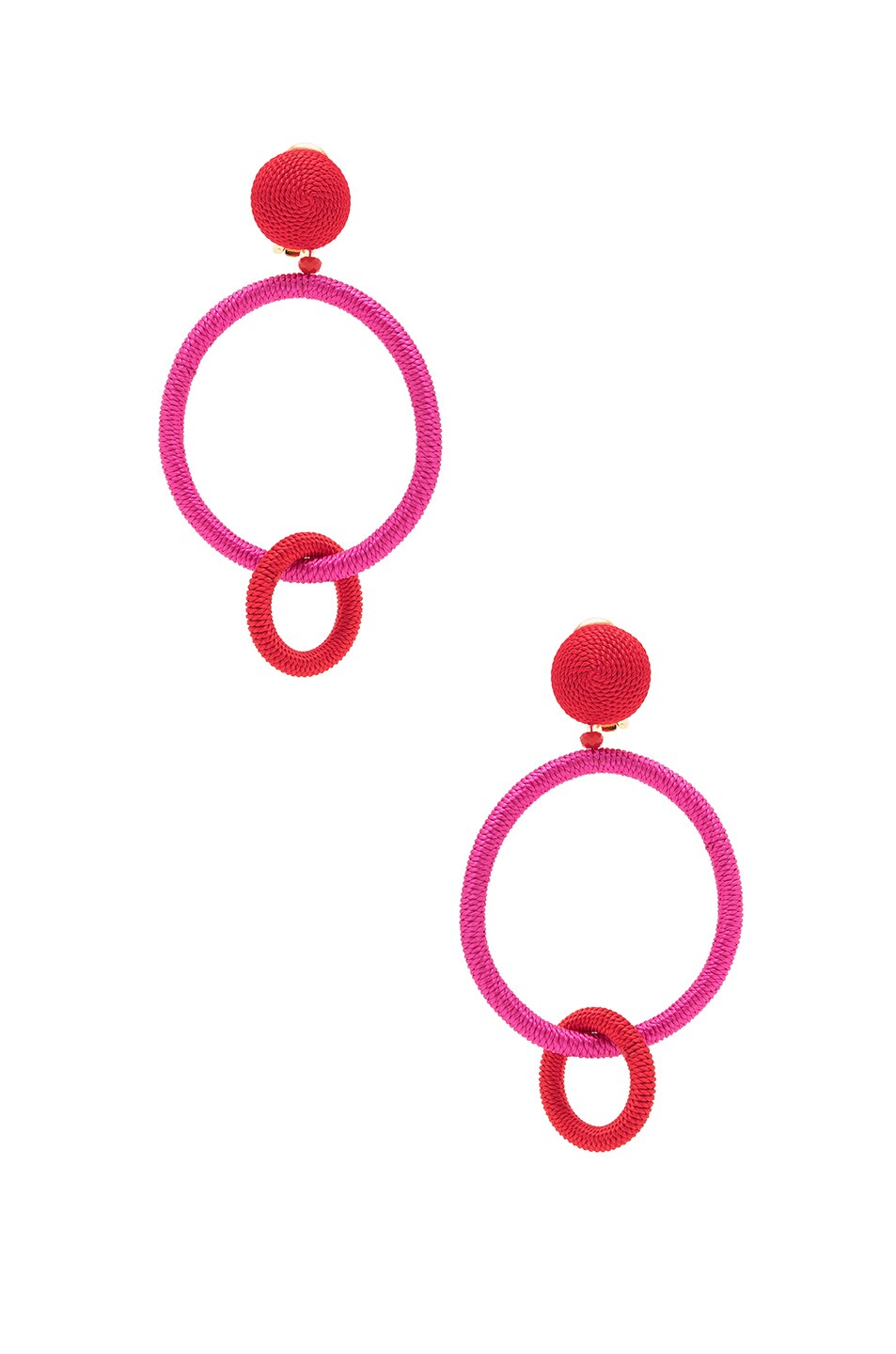 Image 1 of Oscar de la Renta for FWRD Silk Double Hoop Earrings in Spinel & Red