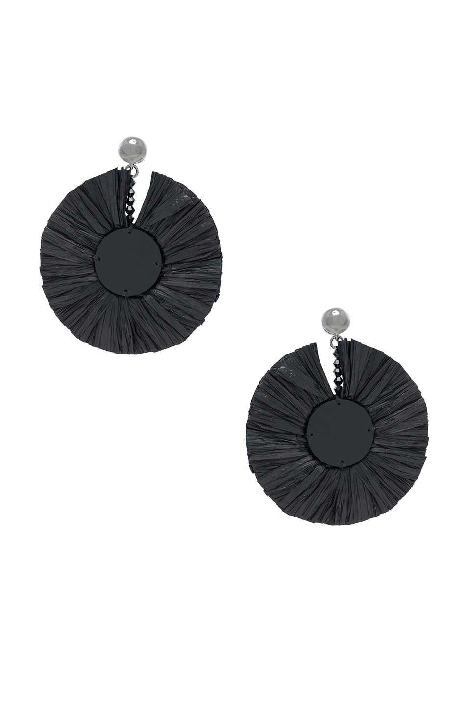 Image 1 of Oscar de la Renta Small Raffia Disk Earrings in Black