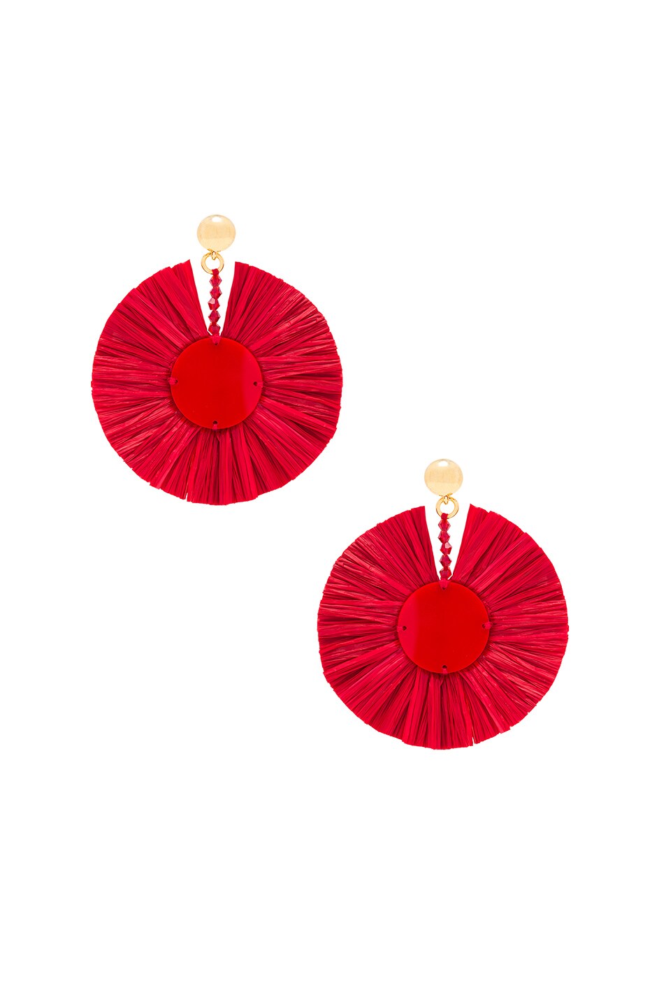 Image 1 of Oscar de la Renta Small Raffia Disk Earrings in Scarlet