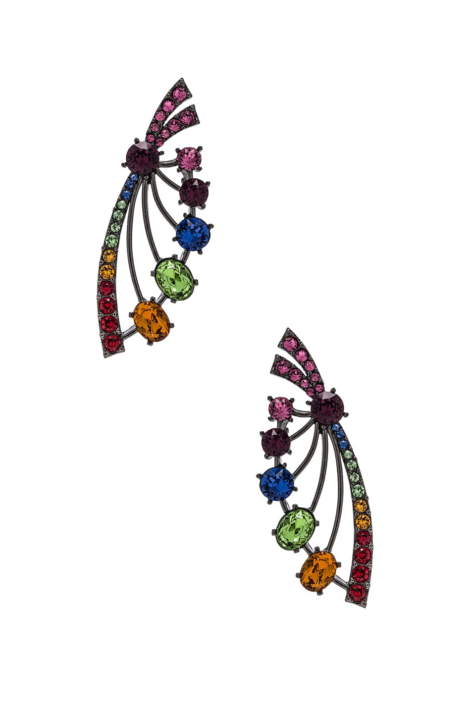 Image 1 of Oscar de la Renta Crystal Fan Earrings in Multicolor