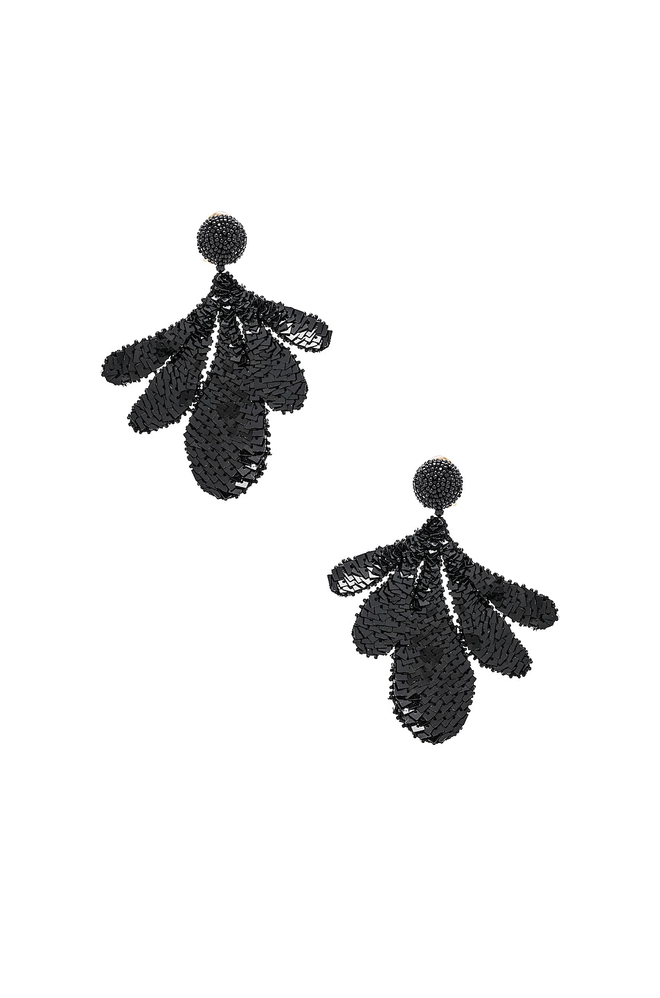 Image 1 of Oscar de la Renta Sequin Leaf Earrings in Black