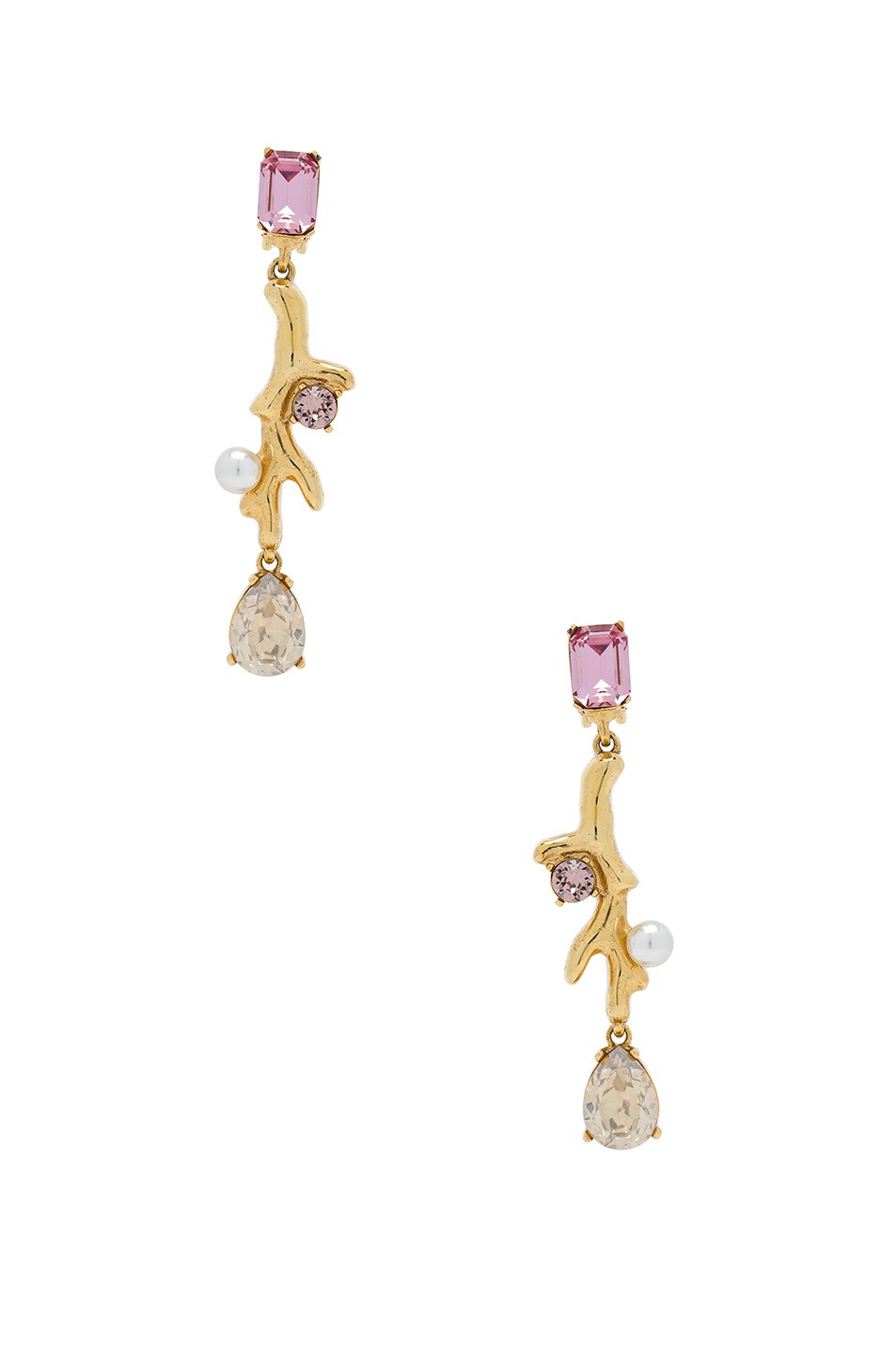 Image 1 of Oscar de la Renta Coral Crystal Earrings in Vintage Rose