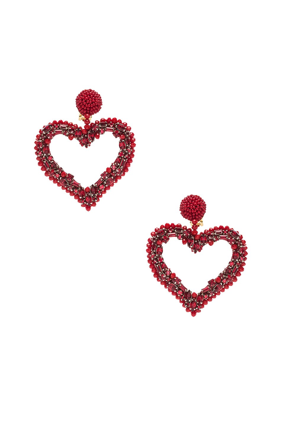 Image 1 of Oscar de la Renta Jeweled Heart Earrings in Crimson